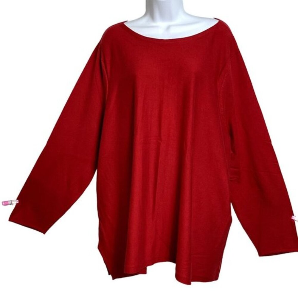 J. Jill Womens Knit Sweater Size 4X Boat Neck Long Sleeve Red‎ Minimalist
